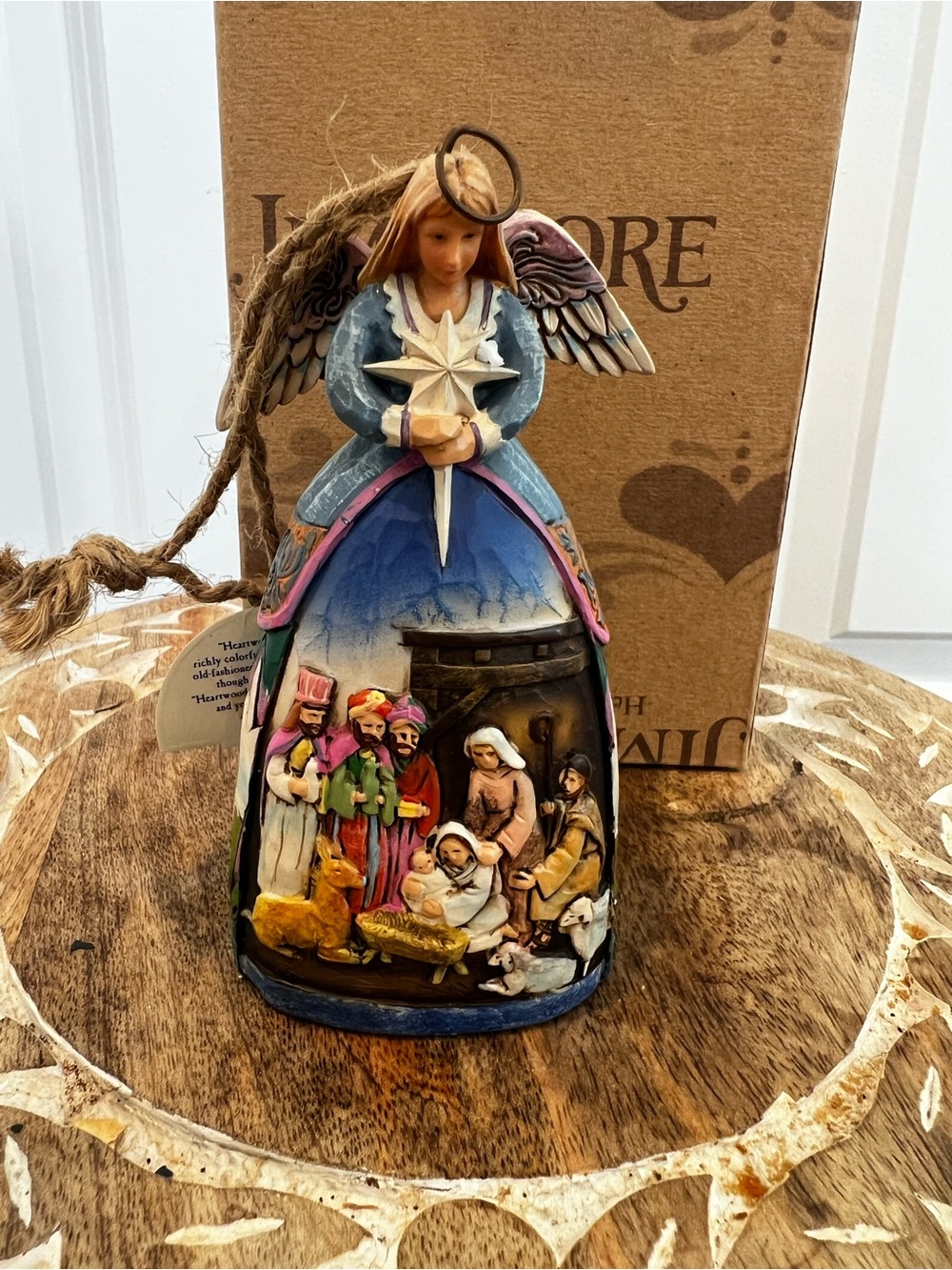 Jim Shore Blue and Cream Angel Nativity Bell Ornament